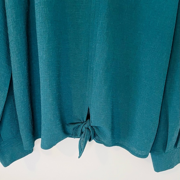 Sussan Size L Teal Green Tie Front Top Long Sleeve Blouse - Picture 15 of 15